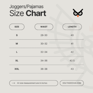 Size Chart Pajama Jogger Baggy Fit ooltaseedha.com