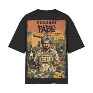 Punjabi Pablo (Pablo Escobar) Punjabi Cartel Edition Oversized Back Print Black T-Shirts Set