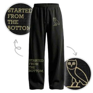 Started From The Bottom Hustle – Drake | Baggy Fit | Front Print 100% Cotton Black Pajama / Jogger