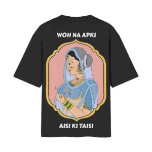 Aisi Ki Taisi Mughal Portrait Rani showing Middle Finger Oversized Back Print Black T-Shirt