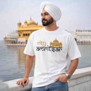 The Golden City State Of Mind - Amritsar City Oversized Front Print White T-Shirt ooltaseedha.com
