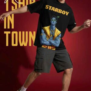 Starboy Krishna Muscular Cool Boy with Shades Oversized Front Print White T-Shirt ooltaseedha.com