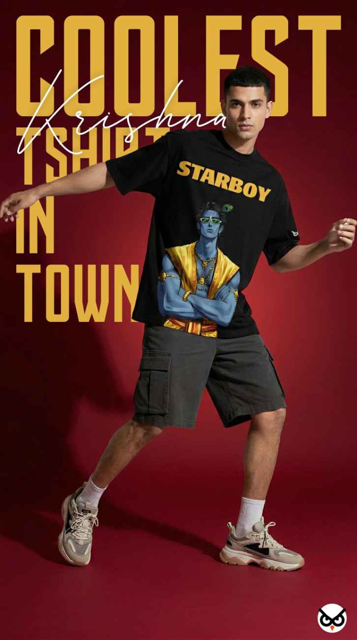 Starboy Krishna Muscular Cool Boy with Shades Oversized Front Print White T-Shirt ooltaseedha.com
