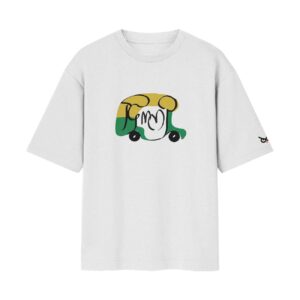 The Tuk-Tuk Hustle, Capital Commute – Delhi City Oversized Front Print White T-Shirt