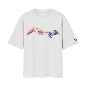 Shiv Reaching Out To You (Creation Of Adam) Oversized Front Print White T-Shirt