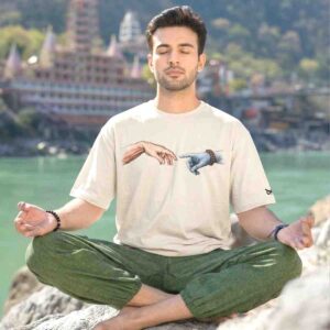 Shiv Reaching Out To You (Creation Of Adam) Oversized Front Print White T-Shirt ooltaseedha.com