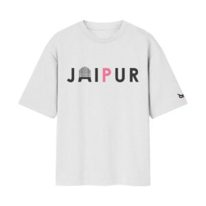 The Pink City Anthem, Hawa Mahal Heritage – JAIPUR City Oversized Front Print White T-Shirt