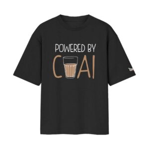 Powered By Chai – Desi Fuel | Teal Lover Edition | Oversized Front Print Black T-Shirt Powered By Chai – Desi Fuel | Teal Lover Edition | Oversized Front Print Black T-Shirt
