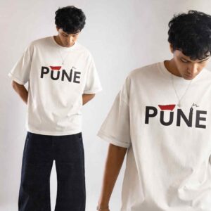 Puneri State of Mind - PUNE CITY Oversized Front Print White T-Shirt ooltaseedha.com