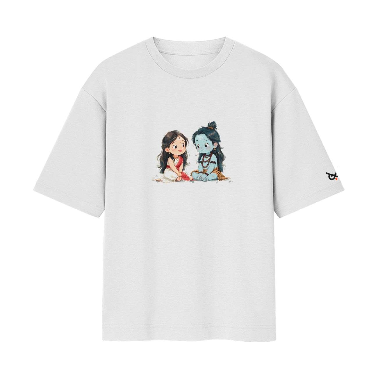 Shiv Parvati Cute Couple Kids and Teens Versions Oversized Front Back Print White T-Shirt ooltaseedha.com