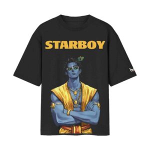 Starboy Krishna Muscular Cool Boy with Shades Oversized Front Print White T-Shirt
