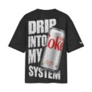 FIZZED OUT | Drip DIET COKE Into My System Oversized Front Back Printed Black T-Shirt