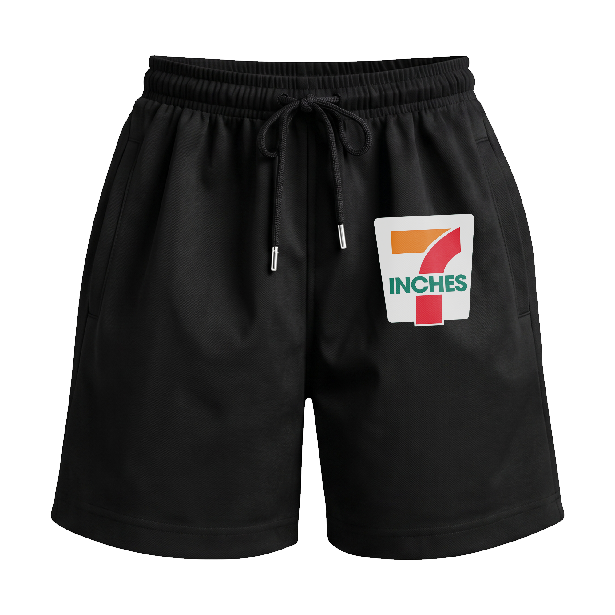 Modest Flex ‘7 Inches’ Premium Relaxed Fit Front Print Black Shorts