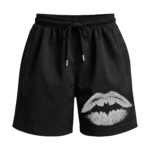 Dark Knight Kiss 'Batman On Lips' Pop Art Premium Relaxed Fit Front Print Black Shorts ooltaseedha.com