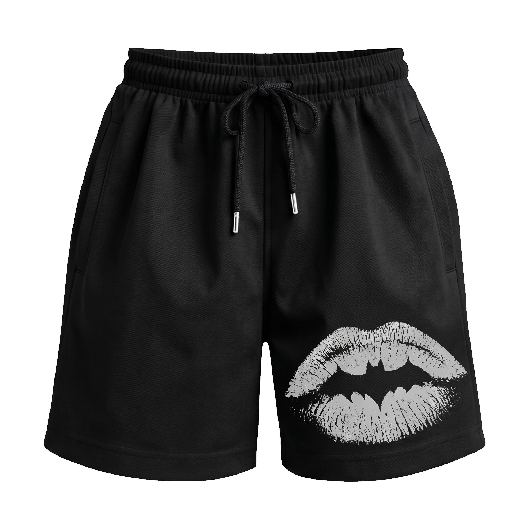 Dark Knight Kiss ‘Batman On Lips’ Pop Art Premium Relaxed Fit Front Print Black Shorts