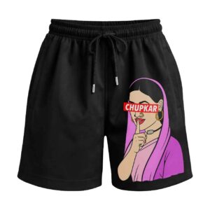 CHUP KAR Boss Lady Premium Relaxed Fit Front Print Black Shorts