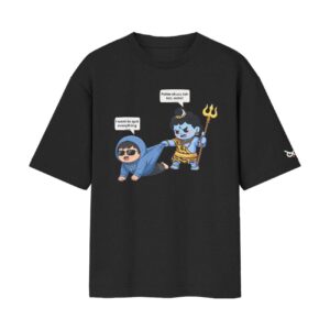 Divine Reality Check | Cute Shiv Ji Motivating Oversized Front Print Black T-Shirt