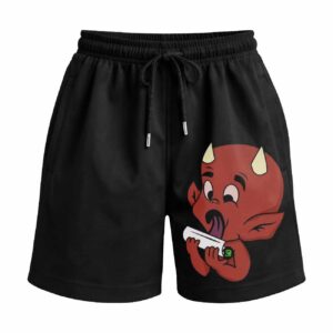 Roll In Peace – Hell of a High | Devil Rolling The Joint | Premium Relaxed Fit Front Print Black Shorts