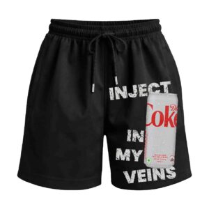 FIZZED OUT | Inject DIET COKE In My Veins Premium Relaxed Fit Front Print Black Shorts