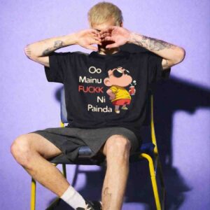 Oo Maine Fuck Ni Penda | Cool Shinchan Swag Oversized Front Print Black T-Shirt ooltaseedha.com