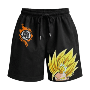 Over 9000 Power Level ‘Goku Half Face’ Anime Premium Relaxed Fit Front Print Black Shorts