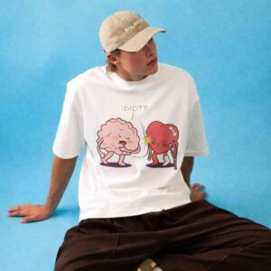 Emotional Damage | Brain Slapping Idiot Broken Heart Oversized Front Print Black T-Shirt ooltaseedha.com