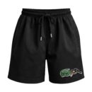 The Eat The Rich Logo | Lacoste Logog Parody | Premium Relaxed Fit Front Print Black Shortsooltaseedha.com