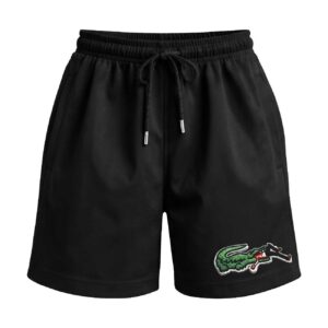 The Eat The Rich Logo | Lacoste Logog Parody | Premium Relaxed Fit Front Print Black Shorts