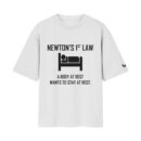 THE LAW OF INERTIA (Scientifically justified laziness) | High IQ Humour Oversized Front Print White T-Shirt ooltaseedha.com