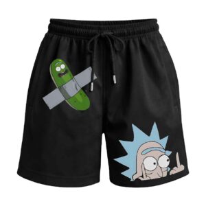 Rick & Morty Fuck With Pickle Premium Relaxed Fit Front Print Black Shorts