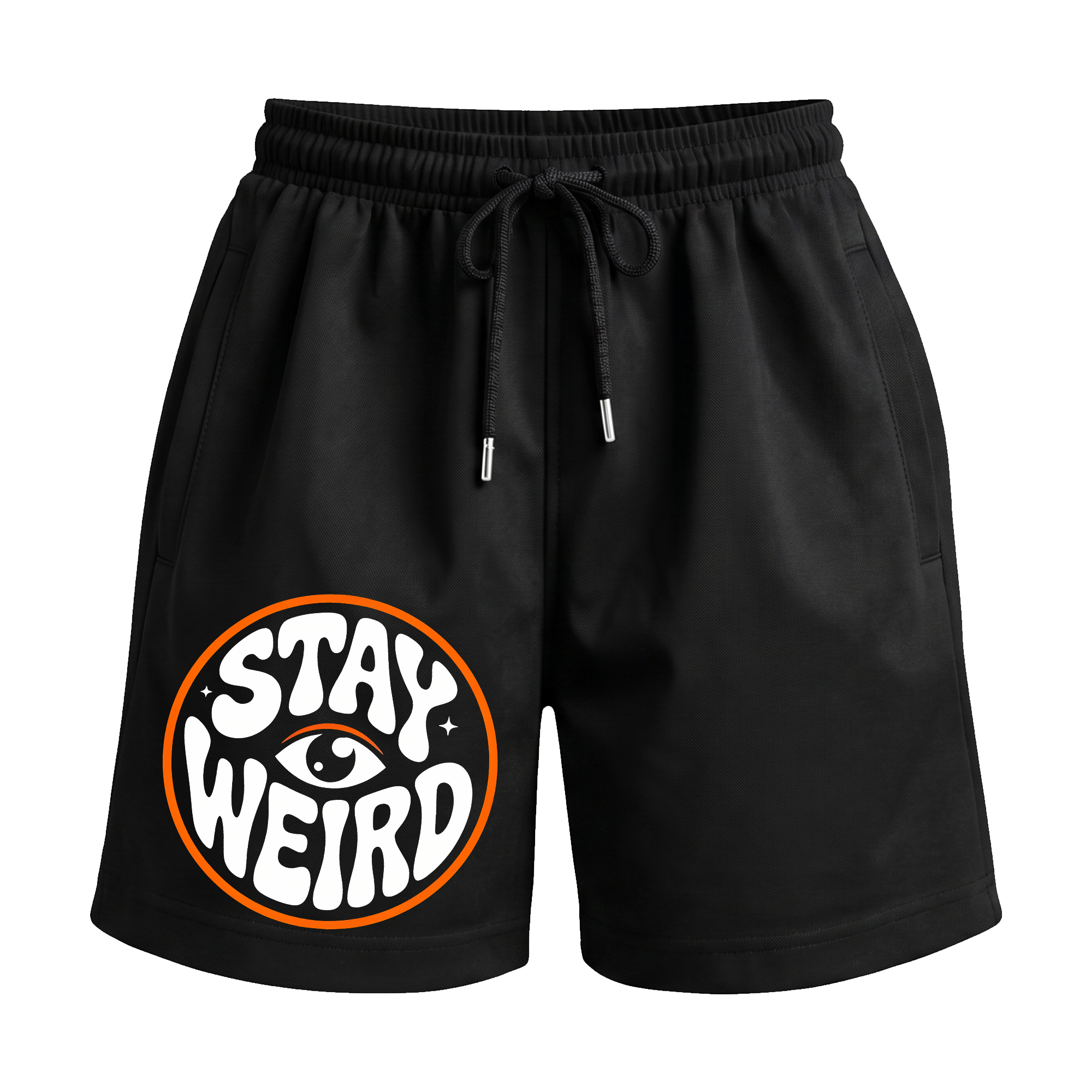 Embrace The Strange ‘Stay Weird’ Premium Relaxed Fit Front Print Black Shorts