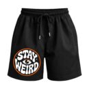 Embrace The Strange 'Stay Weird' Premium Relaxed Fit Front Print Black Shorts ooltaseedha.com