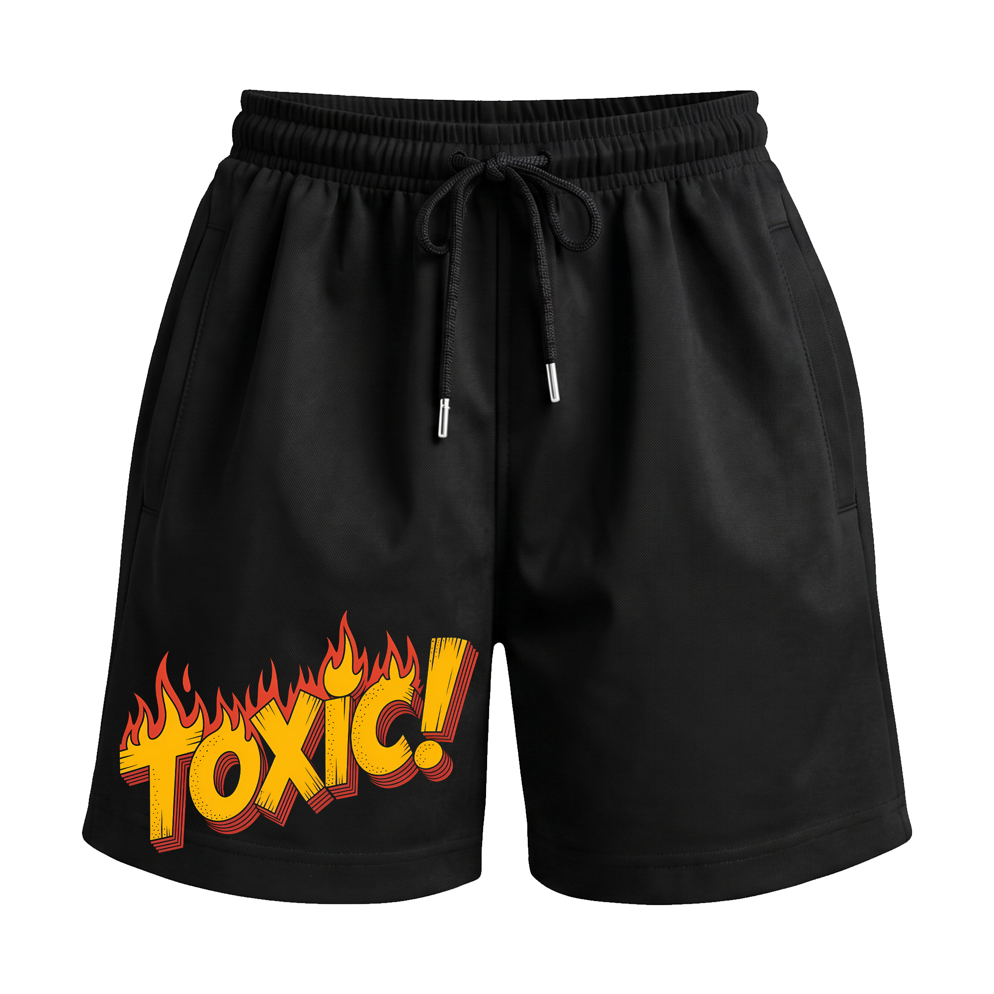 Walking Red Flag ‘Toxic Fire’ Premium Relaxed Fit Front Print Black Shorts