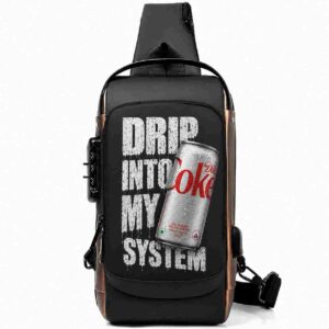FIZZED OUT | Drip DIET COKE Into My System Printed Black Bronze Premium Chester Bag W/ Zipper Lock and Charging Port