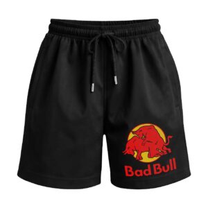 Bad Bull “Gives You Horns” | Red Bull Naughty Parody Premium Relaxed Fit Front Print Black Shorts