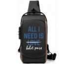 All I Need Is Bohot Paise (Not Love) Printed Black Bronze Premium Chester Bag W/ Zipper Lock and Charging Port ooltaseedha.com
