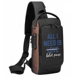 All I Need Is Bohot Paise (Not Love) Printed Black Bronze Premium Chester Bag W/ Zipper Lock and Charging Port ooltaseedha.com