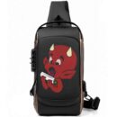Roll In Peace - Hell of a High | Devil Rolling The Joint | Printed Black Bronze Premium Chester Bag W/ Zipper Lock and Charging Port ooltaseedha.com