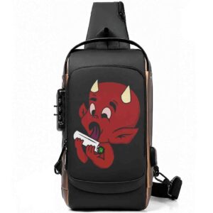 Roll In Peace – Hell of a High | Devil Rolling The Joint | Printed Black Bronze Premium Chester Bag W/ Zipper Lock and Charging Port