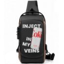 FIZZED OUT | Inject DIET COKE In My Veins Printed Black Bronze Premium Chester Bag W/ Zipper Lock and Charging Port ooltaseedha.com