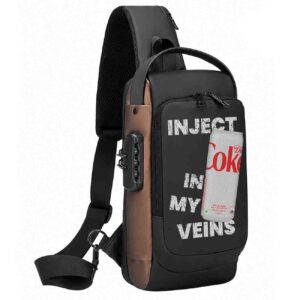 FIZZED OUT | Inject DIET COKE In My Veins Printed Black Bronze Premium Chester Bag W/ Zipper Lock and Charging Port ooltaseedha.com