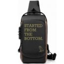 Started From The Bottom Hustle - Drake OVO Owl Printed Black Bronze Premium Chester Bag W/ Zipper Lock and Charging Port ooltaseedha.com