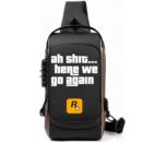Main Character Energy 'Here We Go Again' Printed Black Bronze Premium Chester Bag W/ Zipper Lock and Charging Port ooltaseedha.com