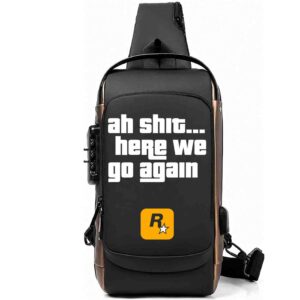 Main Character Energy ‘Here We Go Again’  Printed Black Bronze Premium Chester Bag W/ Zipper Lock and Charging Port