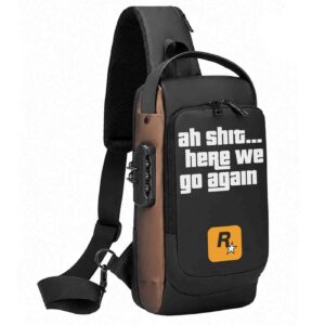 Main Character Energy 'Here We Go Again' Printed Black Bronze Premium Chester Bag W/ Zipper Lock and Charging Port ooltaseedha.com