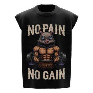 Demon Slayer- Kimetsu | No Pain No Gain | The “Beast Breathing Bulk” Premium Boxy Fit Front Printed Sleeveless Tank Top Vest