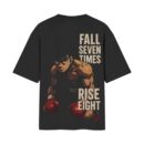 Fall Seven, Rise Eight - Ippo Makunouchi Boxing | Hajime No Ippo | Oversized Front Back Printed Black T-Shirt ooltaseedha.com