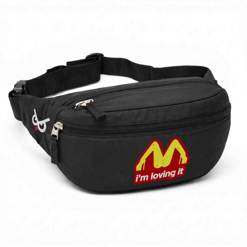 Fast Food, Faster Action | Mc Donals Logo Naughty Parody Multi Style Printed Black Waist Bag / Fanny Pack