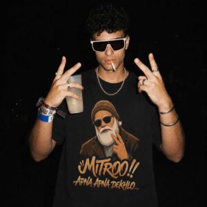 The Supreme Leader | Mitroo, Apna Apna Dekhlo | Oversized Black Front Print T-Shirt | OoltaSeedha ooltaseedha.com