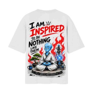 Inspired To Be Nothing Like Them Zen Villain Graphic | Oversized White Front & Back Print T-Shirt | OoltaSeedha Tribe Merch Inspired To Be Nothing Like Them Zen Villain Graphic | Oversized White Front & Back Print T-Shirt | OoltaSeedha Tribe Merch